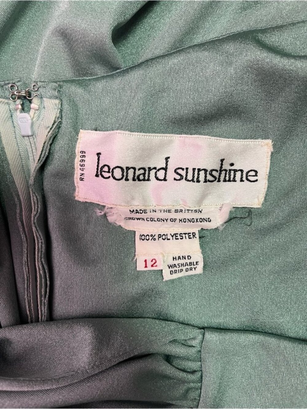 Leonard Sunshine Vintage 70s Slip Dress 12 Sage Green Hong Kong - Picture 9 of 9